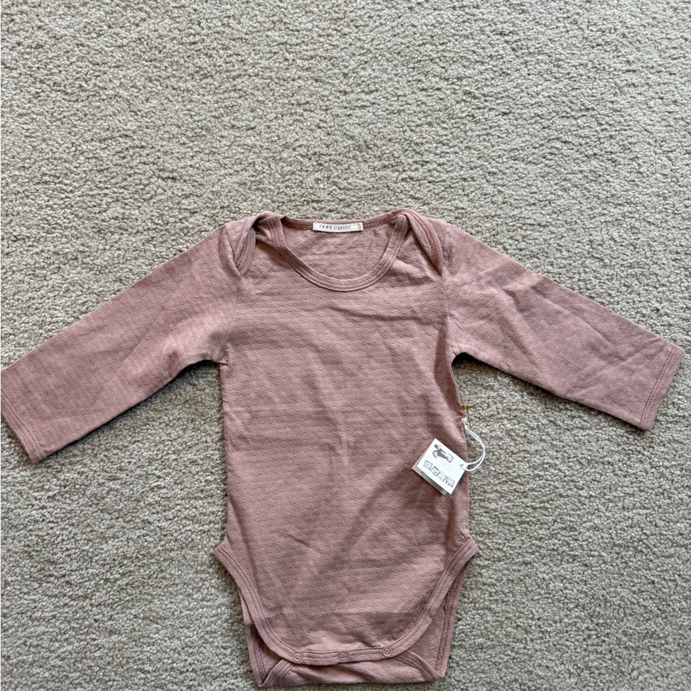 NWT Tane Organics Pointelle Bodysuit 9-12M Dusty Pink Organic Cotton